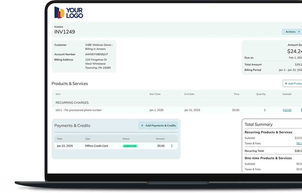 white label voip & ucaas computer screen showing the ViiBE billing and quoting system backend.