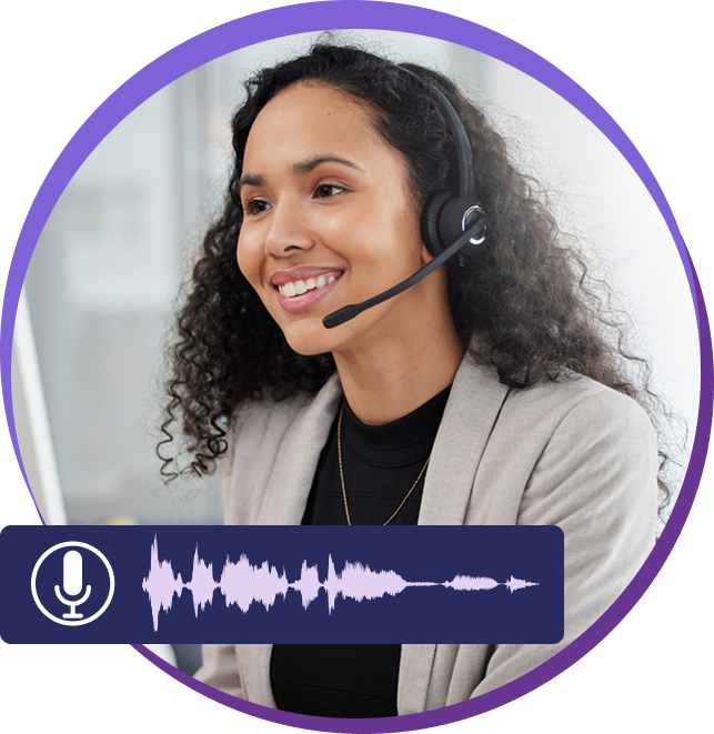 A woman wearing a telephone headset