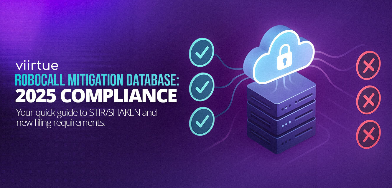 STIR/SHAKEN and the Robocall Mitigation Database stylized title page in viirtue purple.