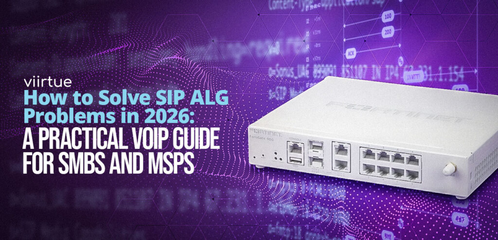 How to solve SIP ALG problems title card in Viirtue branding, with an image of a SIP trunk.